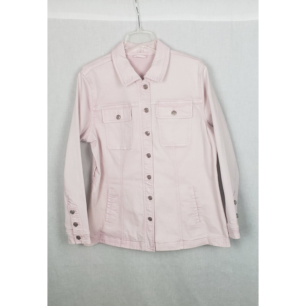 Maurices Women Light Pink Distressed Denim Button Front Trucker Jacket 1X Spring